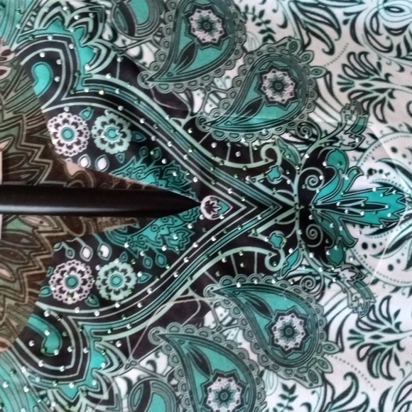 JM Collection Sheer Sleeve Mint Colored Blouse Size Large - Picture 3 of 8